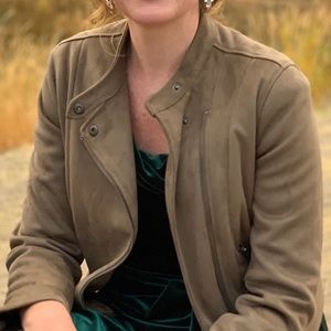 Vegan Suede Moto Cropped Jacket Tan/Grey